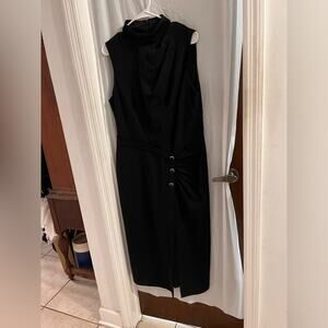 Shoshanna black ponte knit midi dress mock neck ruched waist size 10